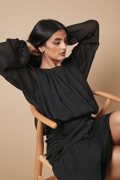 Oasis Chiffon Gathered Ruched Mini Dress