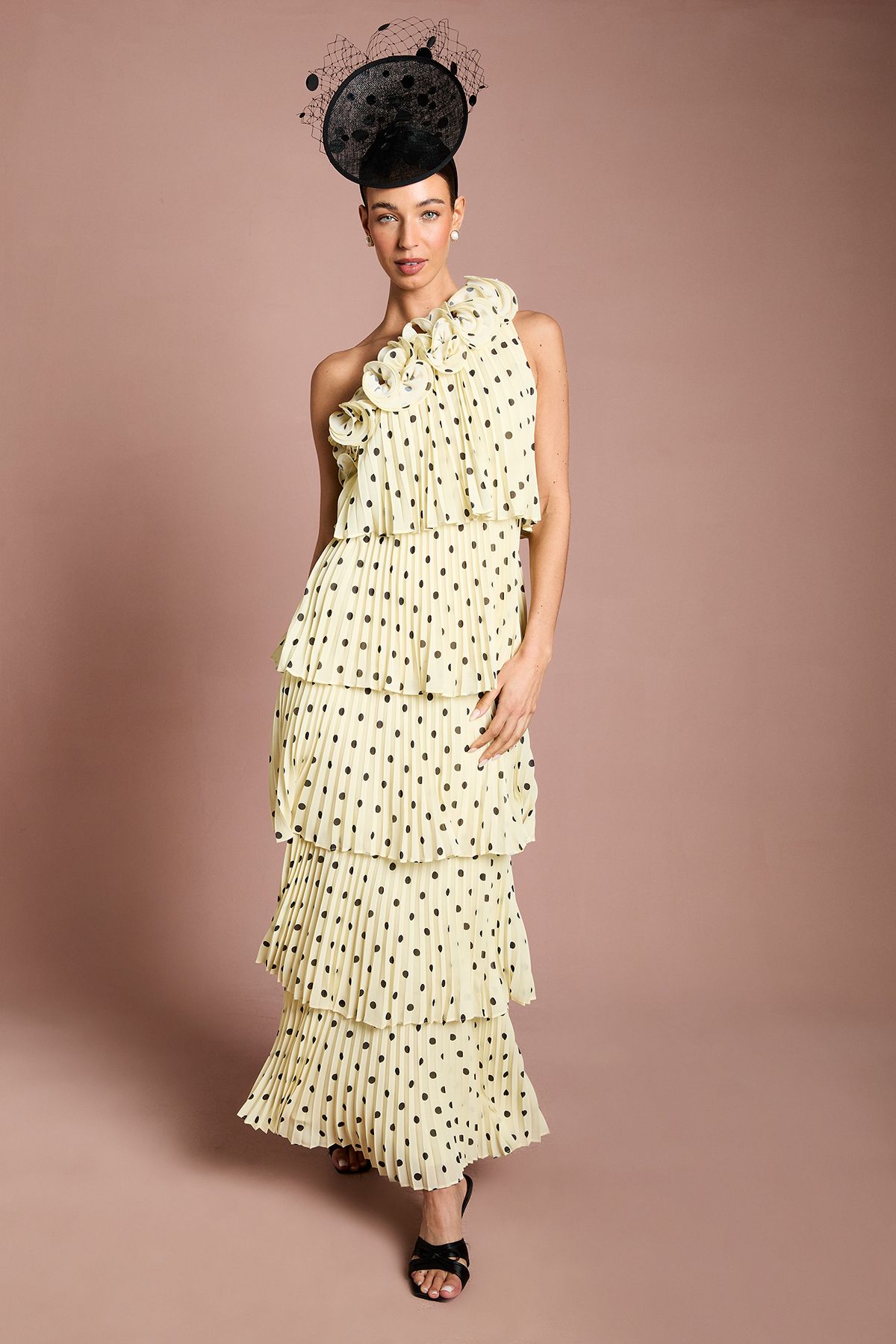 Coast Lisa Tan 3D Floral Spot Print Tiered Maxi Dress Butter