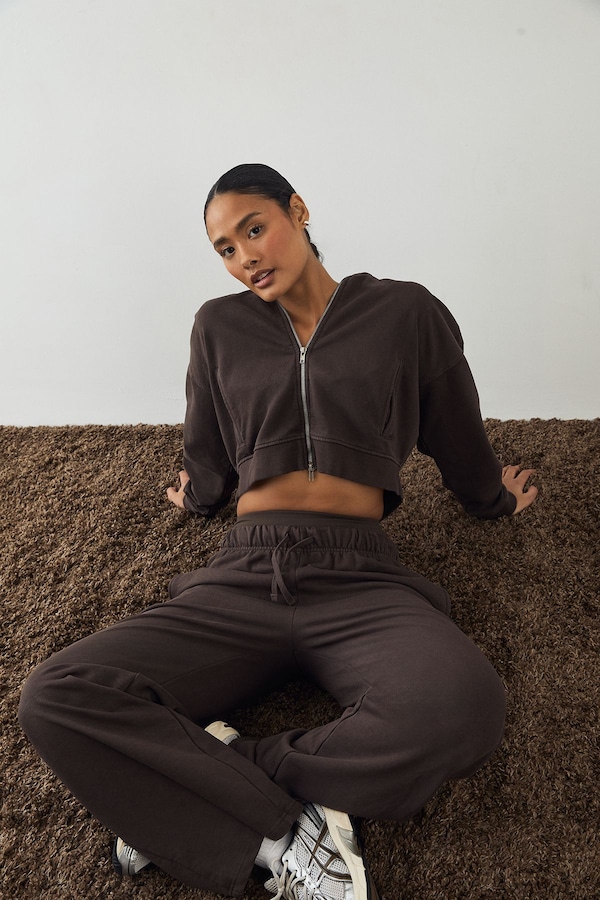 DSGN Studio DSGN Studio Premium Heavyweight Washed Boxy Zip Through Hoodie Chocolate