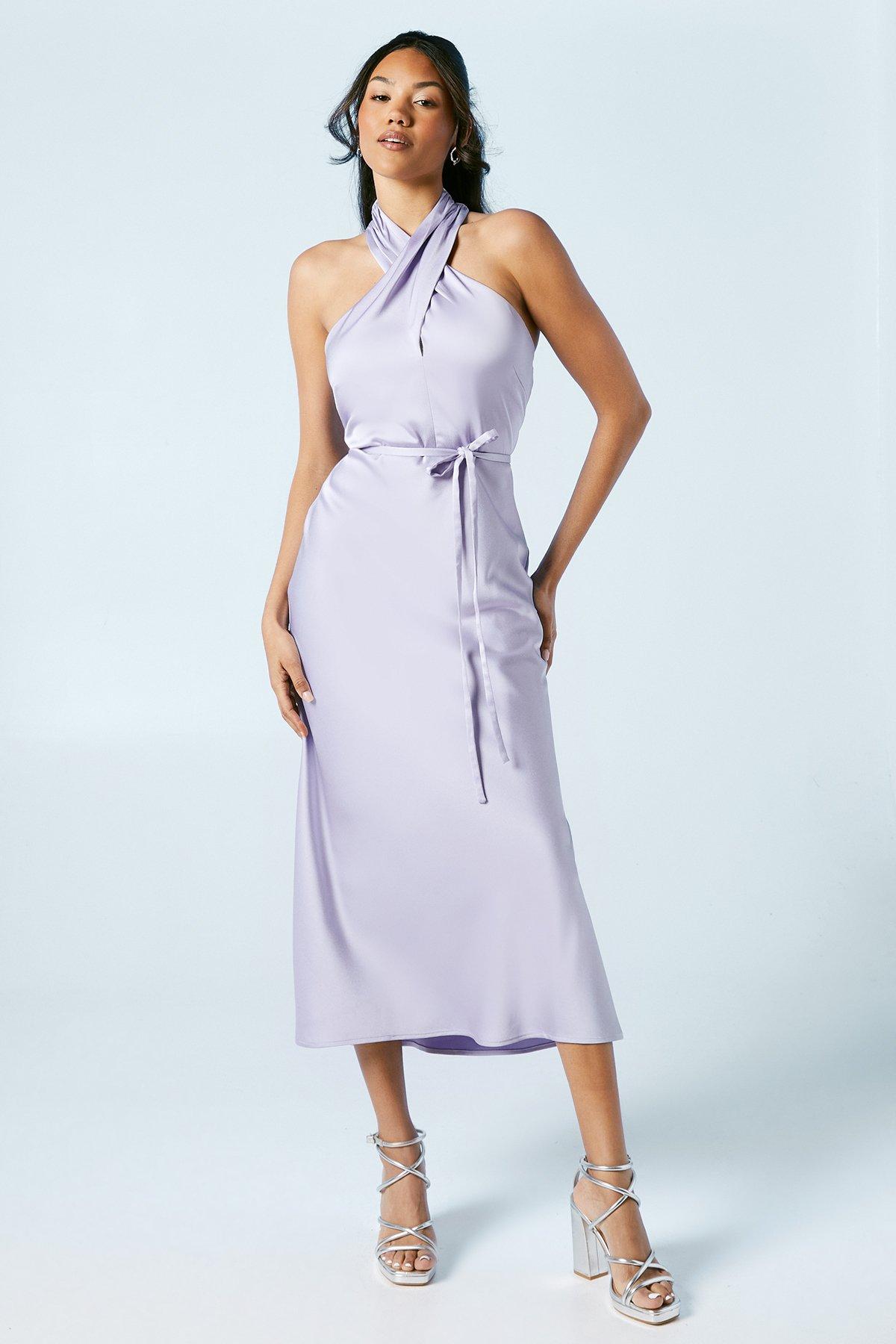 Oasis Cross Front Halterneck Bridesmaids Dress Lavender image 1