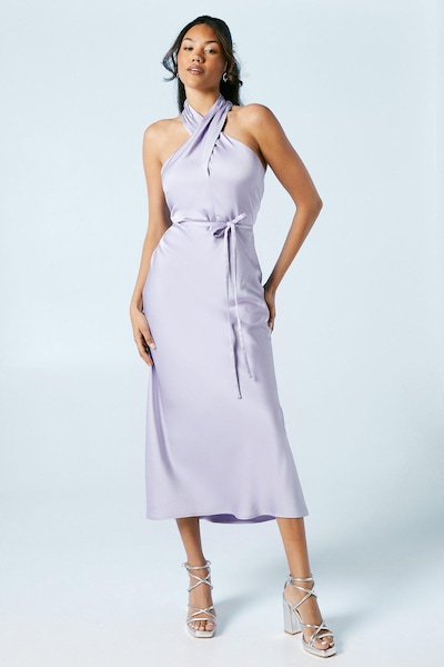 Oasis Cross Front Halterneck Bridesmaid Dress Lavender