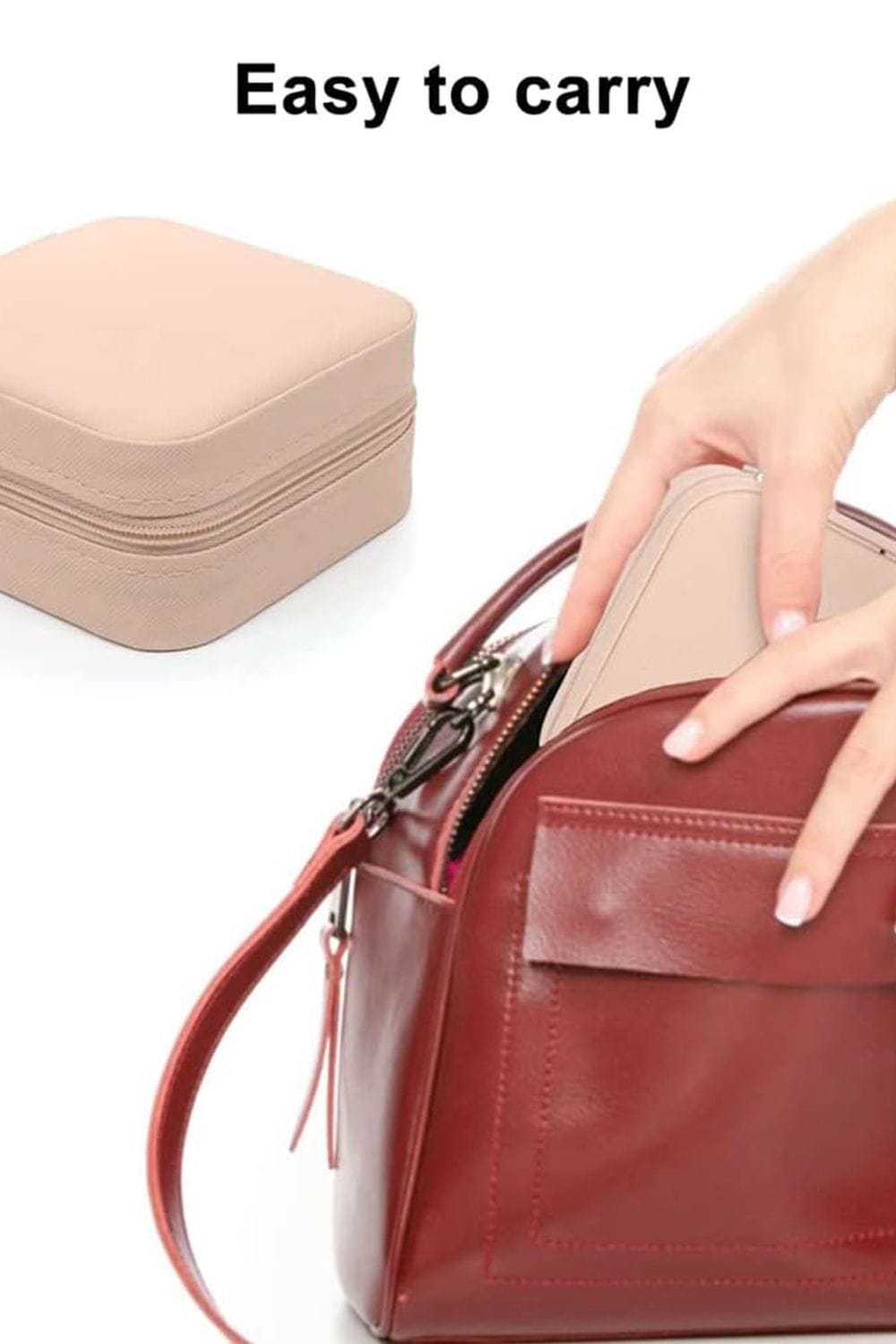 Living and Home Mini Portable PU Leather Jewelry Box Organizer Travel Jewellery Display Holder for Women image 5