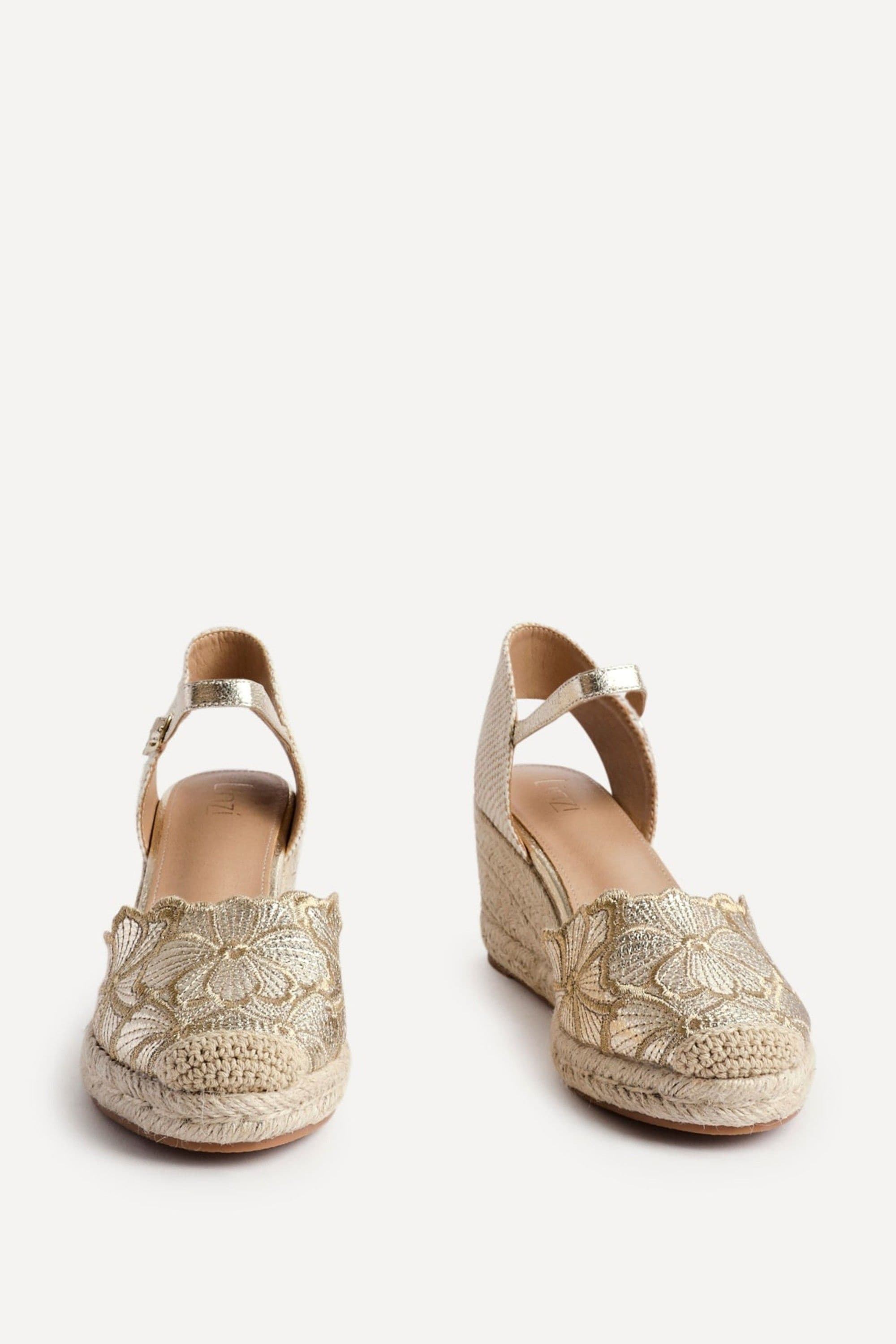 Linzi Florentina Gold Floral Embroidered Espadrille Platform Wedge image 3