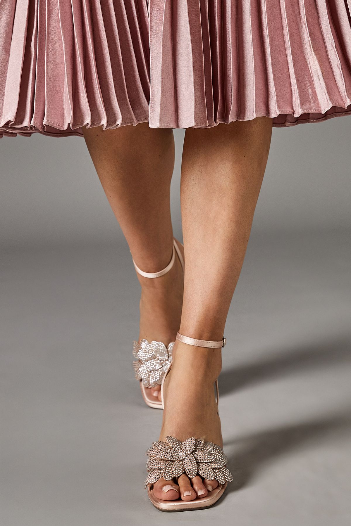 Coast Sandie Satin Diamante Petal High Heel Platform Sandals Mocha image 2