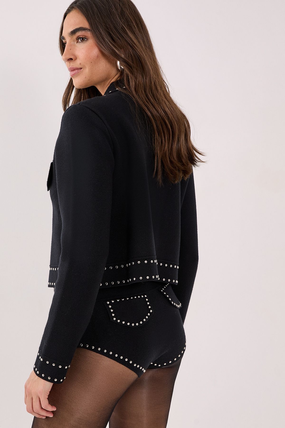 NastyGal Knitted Western Stud Detail Cardigan Black image 3