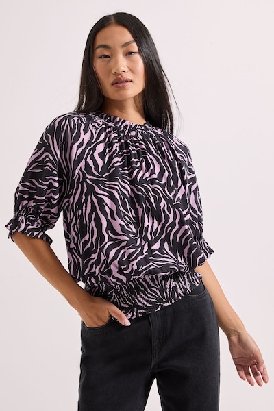 Dorothy Perkins Petite Frill Neck Shirred Cuff Blouse Pink