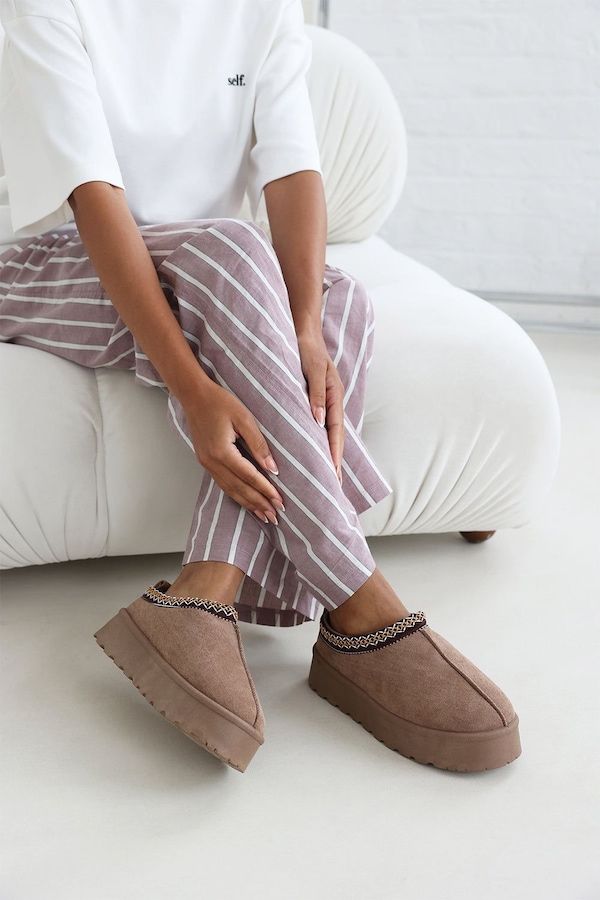 Where's That From 'Meilani' Cosy Faux-Suede Fur Lining Platform Low Ankle Boot