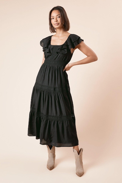 Dorothy Perkins Trim Ruffle Shoulder Maxi Dress Black