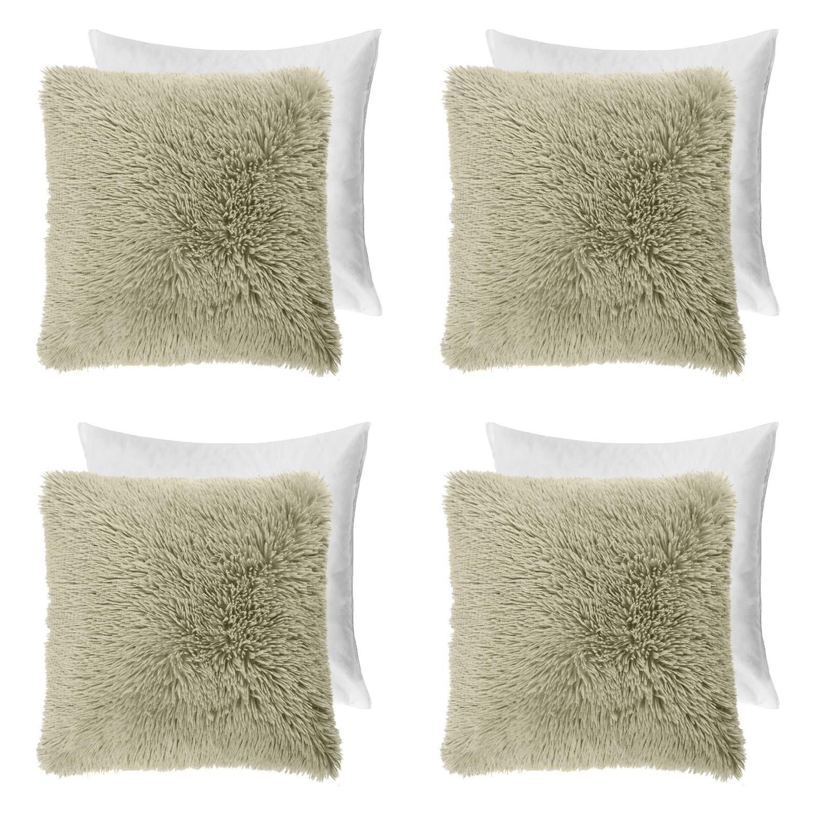 OHS Set of 4 Soft Fluffy Shaggy Square Filled Cushion Covers image 1