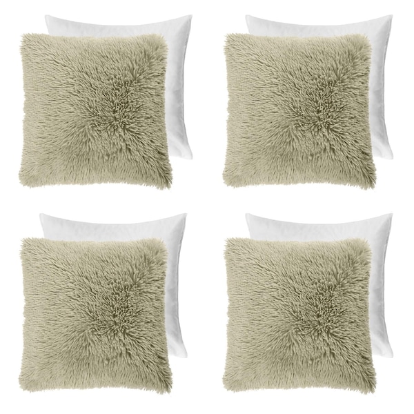 OHS Set of 4 Soft Fluffy Shaggy Square Filled Cushion Covers