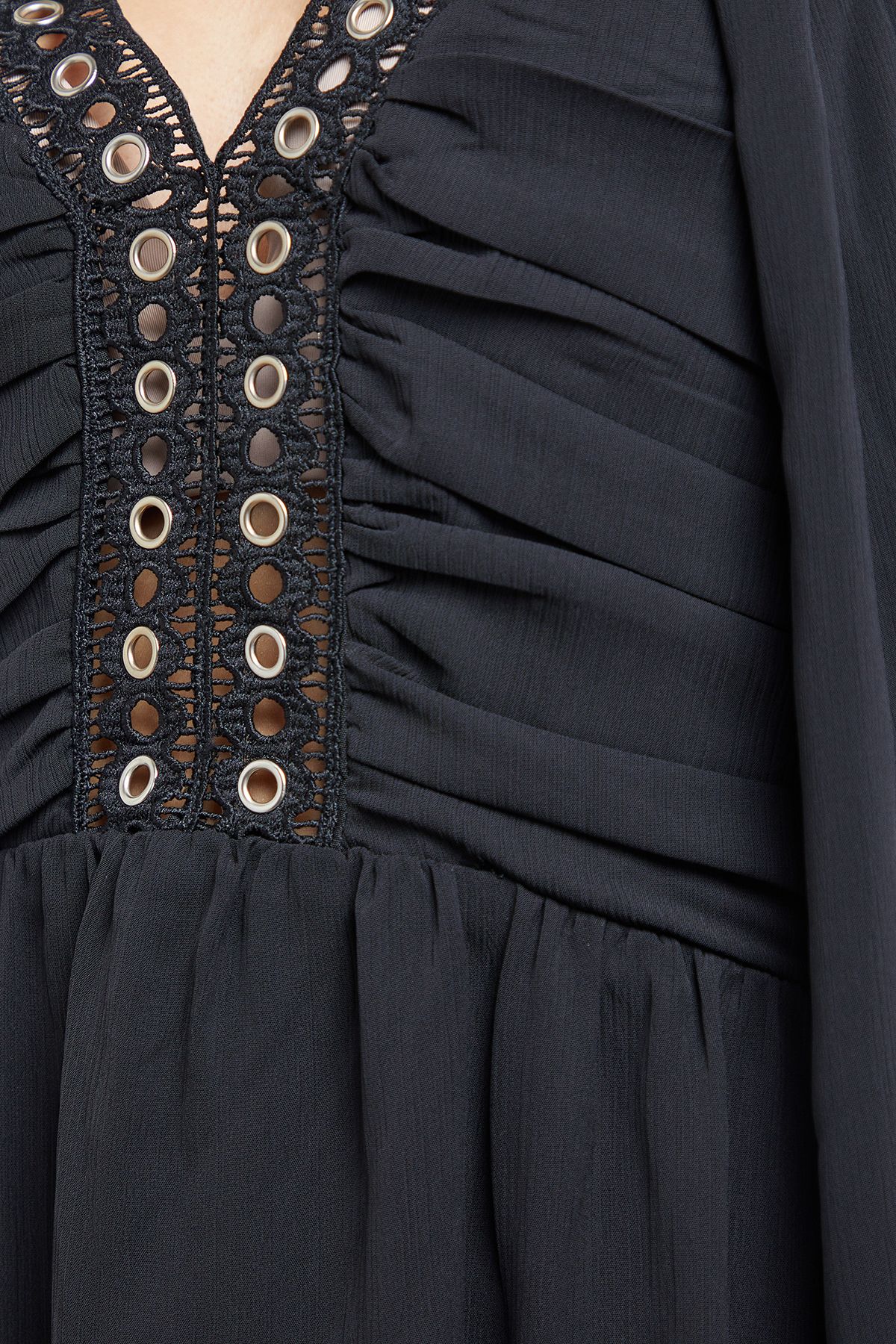 Oasis Ruched Bow Tie Mini Dress With Stud Trim Black image 5