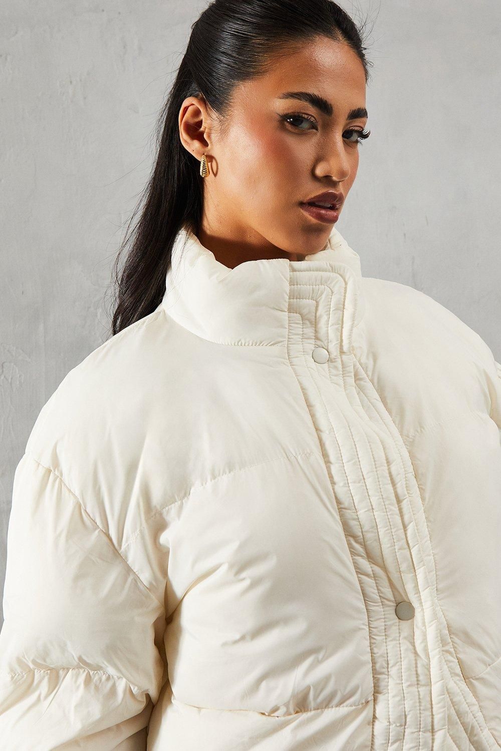 MissPap Ribbed Placket Puffer Coat Cream image 4