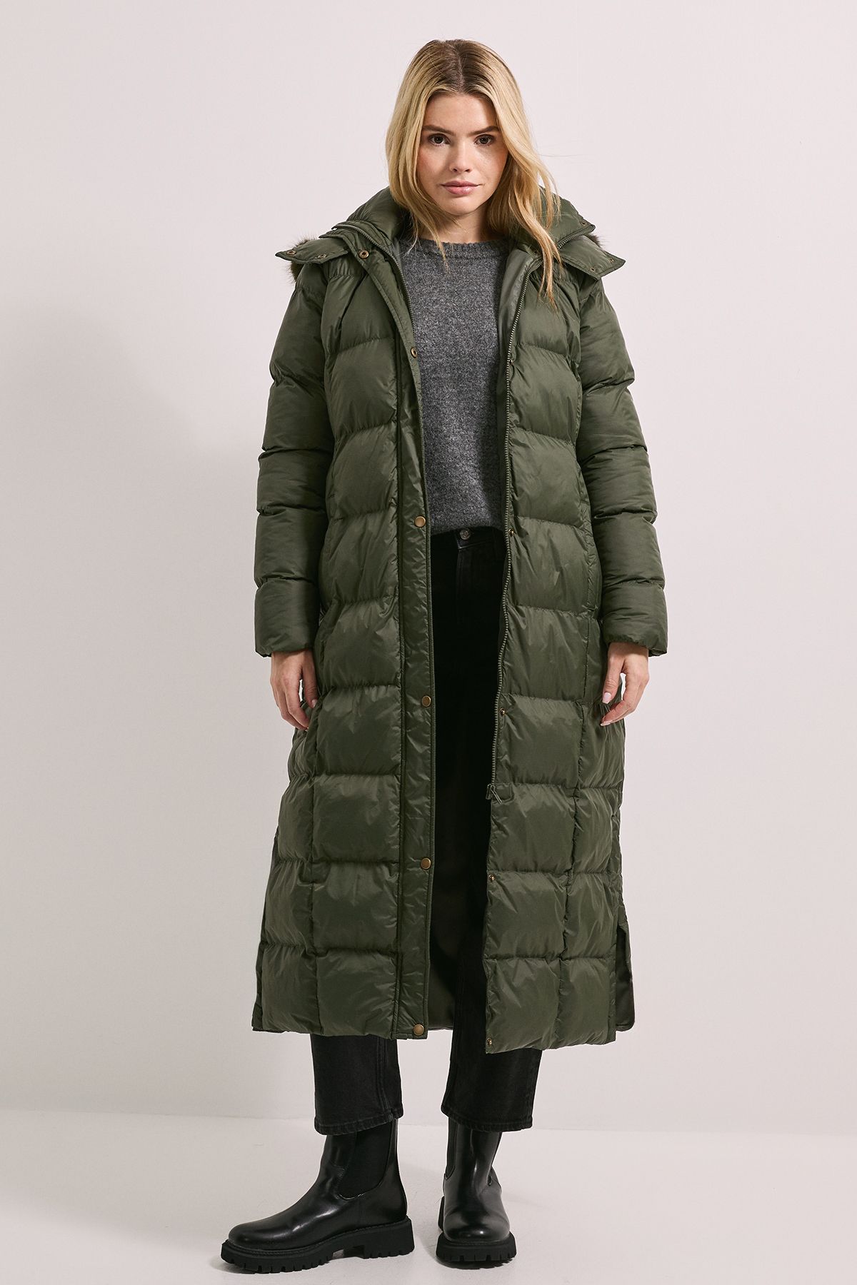 Dorothy Perkins Fur Trim Padded Puffer Coat Green image 4