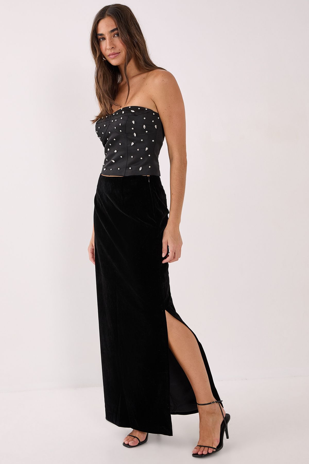 NastyGal Velvet Maxi Skirt Black image 1