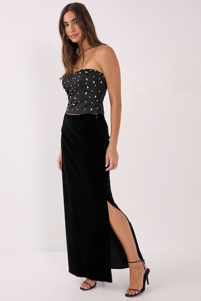 NastyGal Velvet Maxi Skirt Black