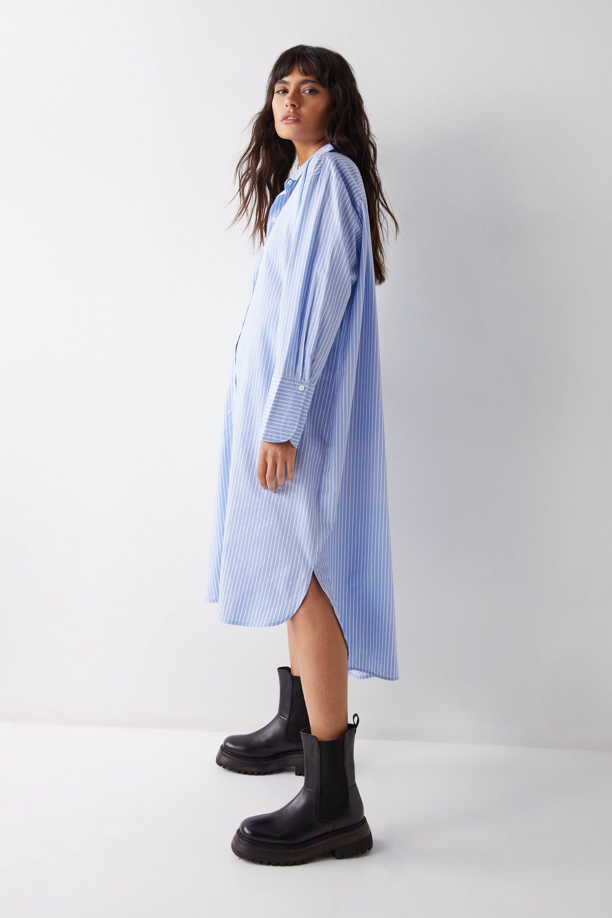 Warehouse Poplin Oversized Shirt Dress Blue image 2