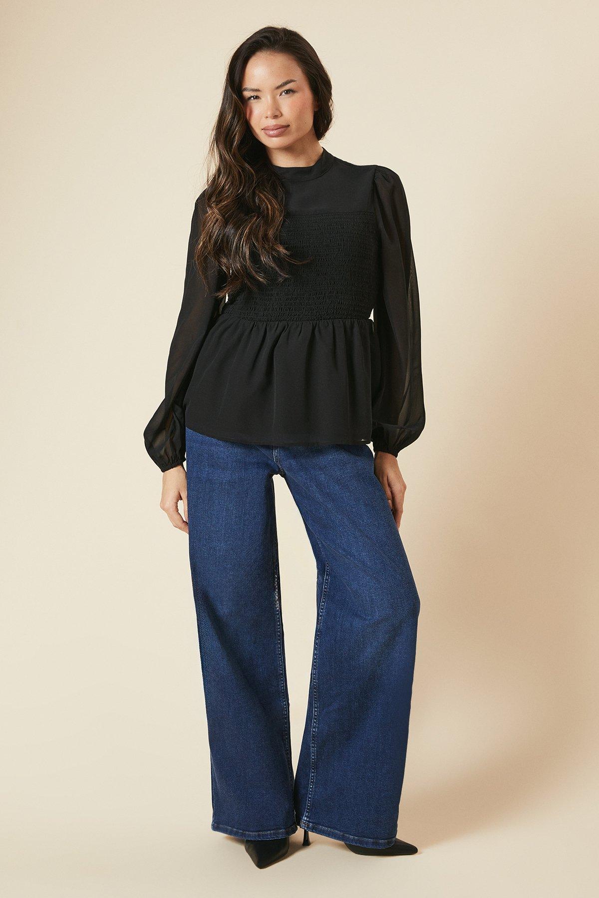 Dorothy Perkins Shirred Front And Back Long Sleeve Blouse Black image 2