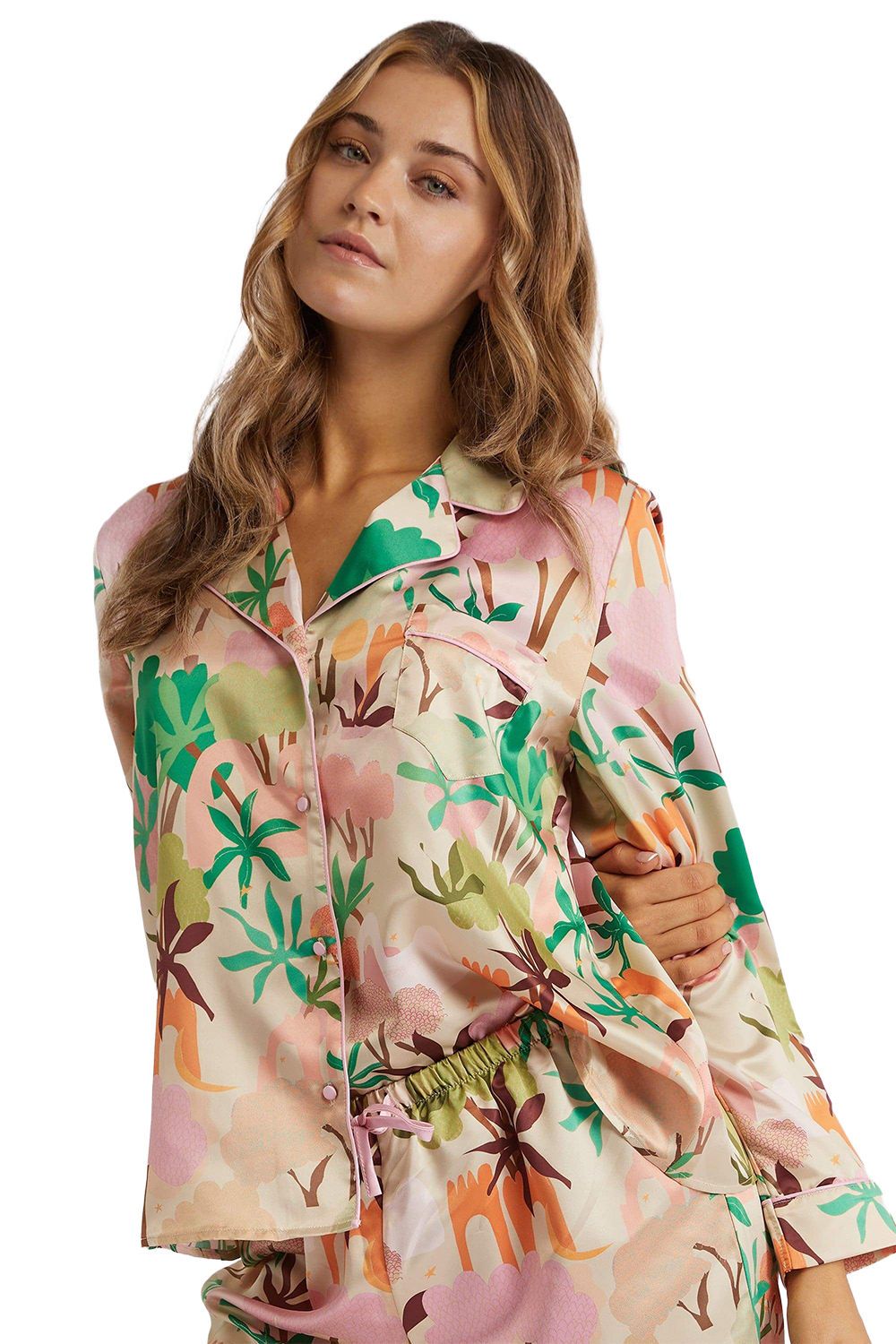 Playful Promises Alja Horvat Abstract Print Long Sleeve Satin 'Pj Top' image 1