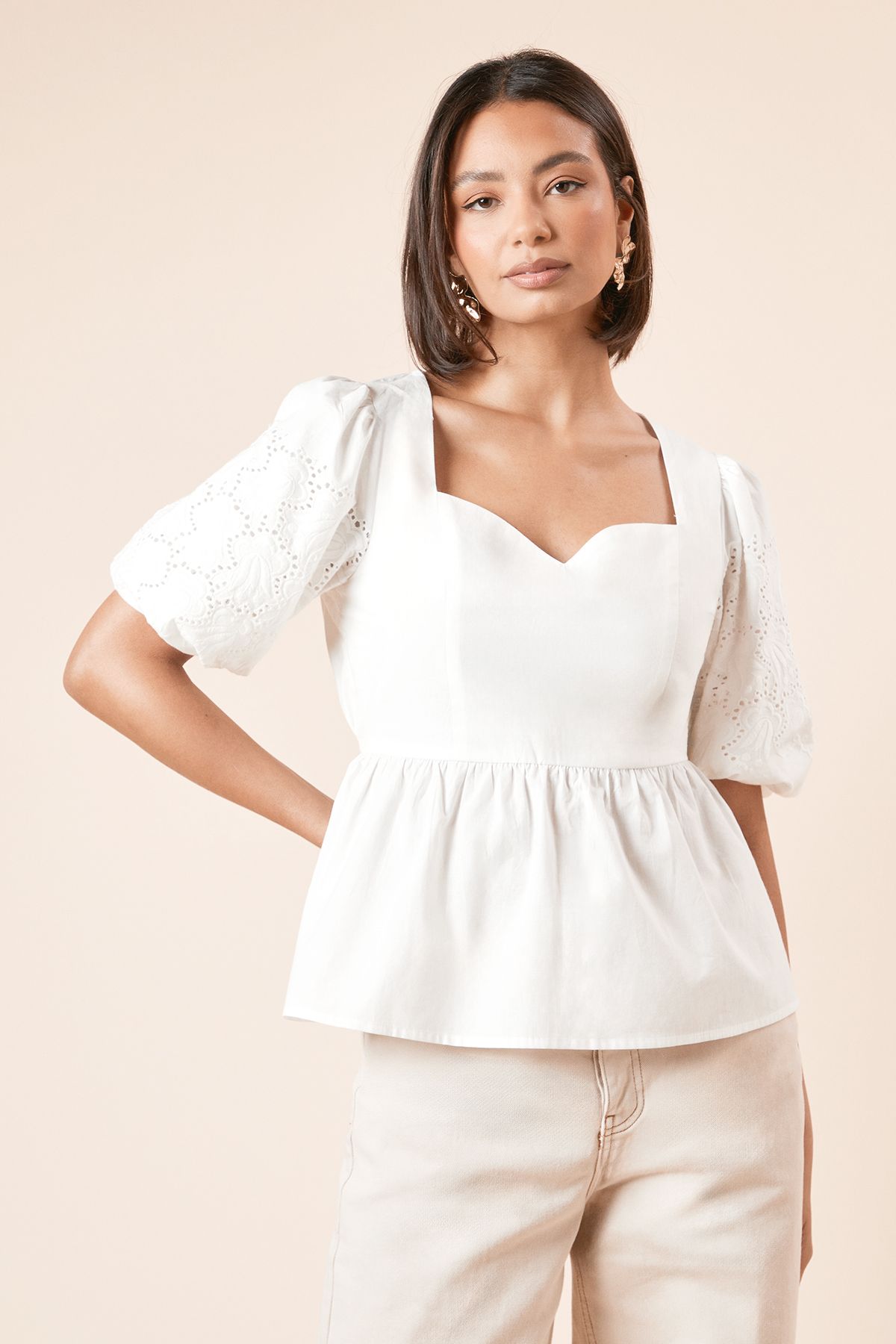 Dorothy Perkins Cutwork Sleeve Poplin Blouse White image 4