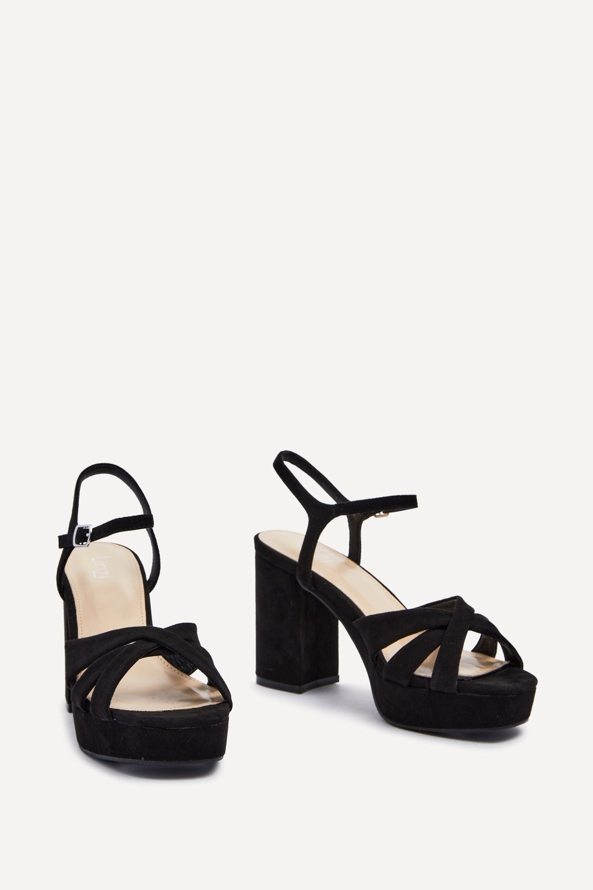 Linzi Keliah Black Faux Suede Crossover Platform Heels image 3