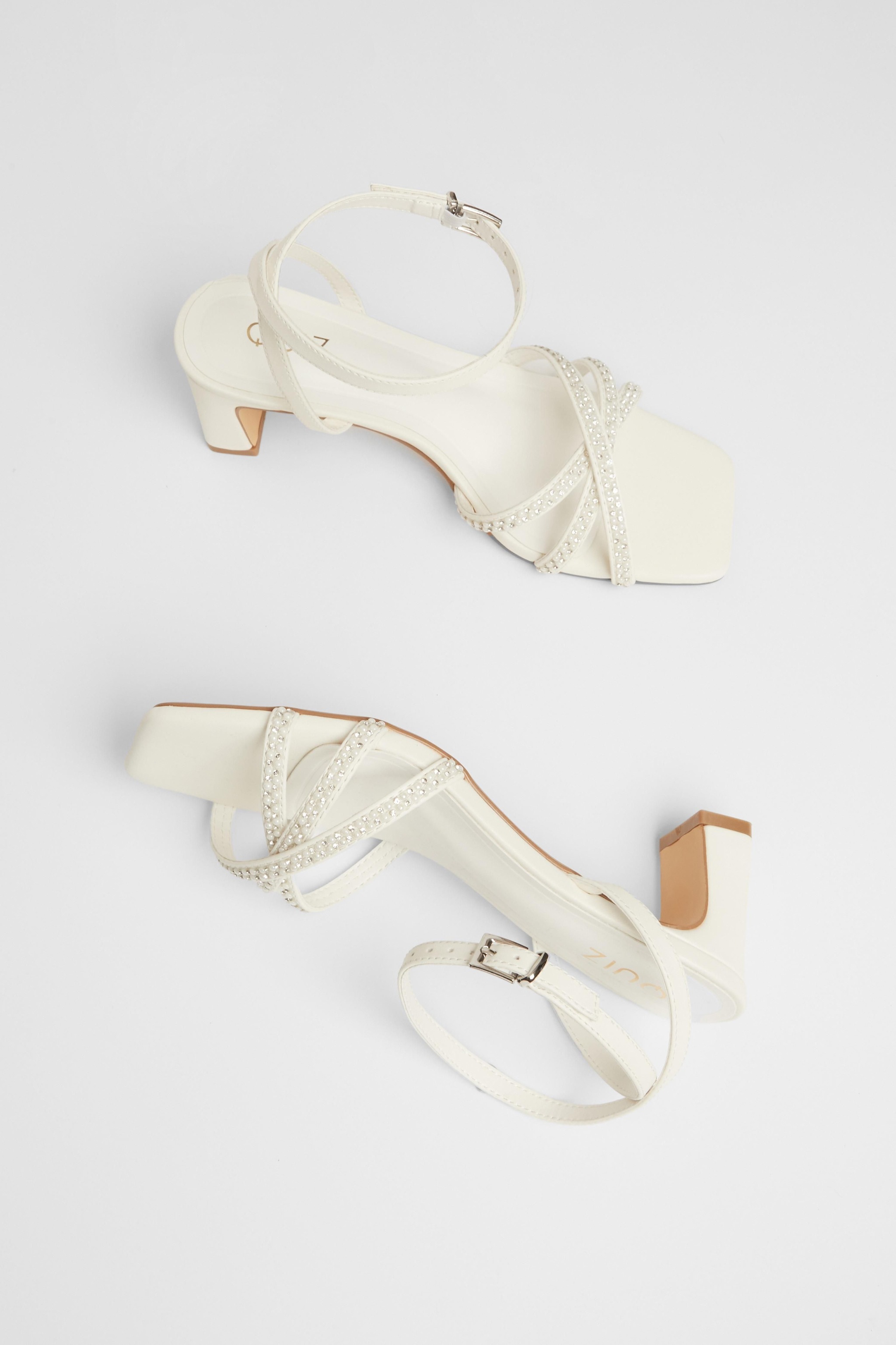 Quiz White Embellished Block Heels image 2