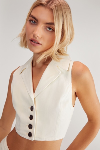 NastyGal Denim Halterneck Waistcoat Ecru