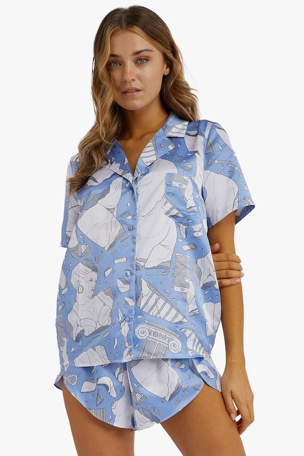 Playful Promises Logan Spector Blue Statue Satin 'Shirt'