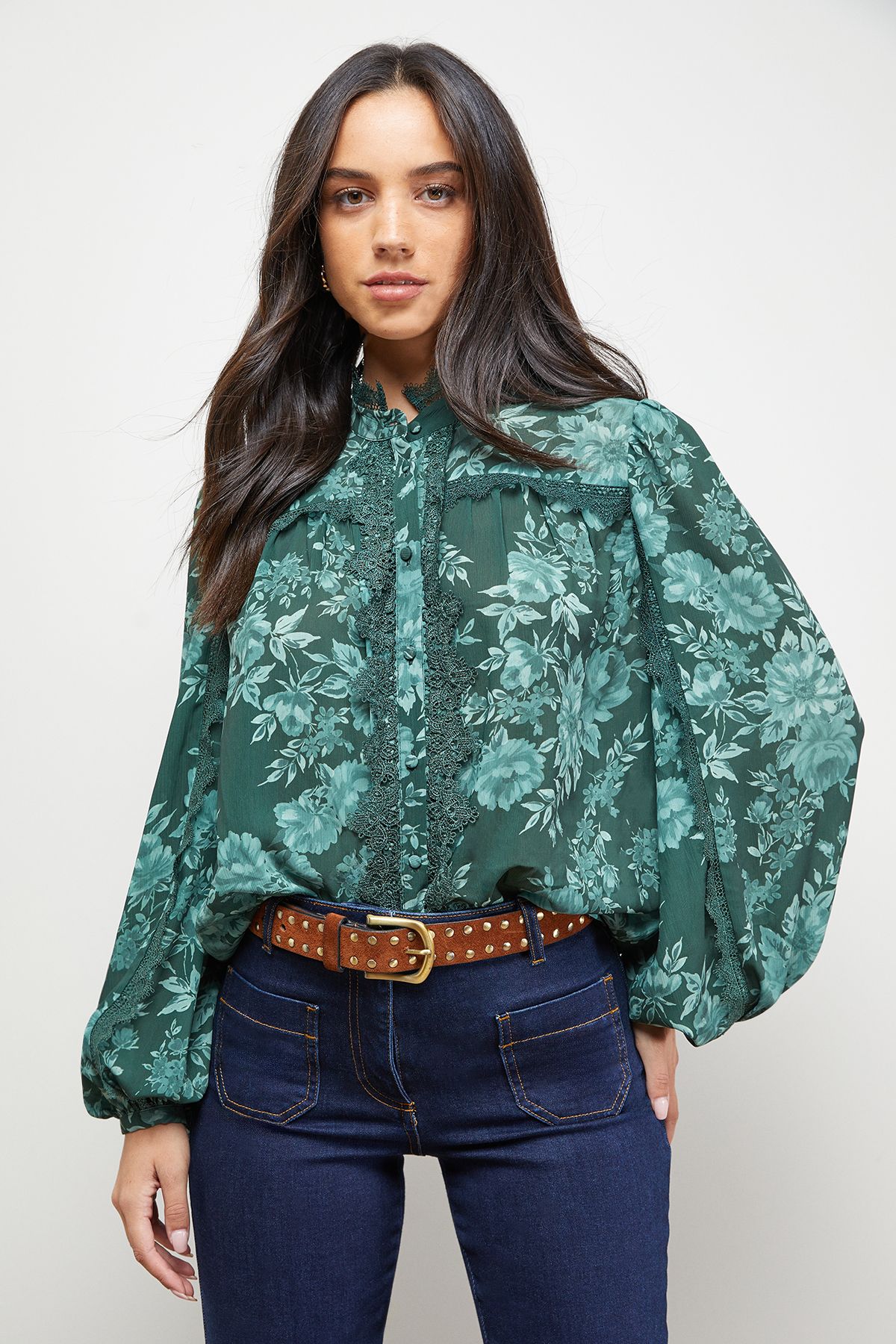 Oasis Lace Trim Blouse Floral