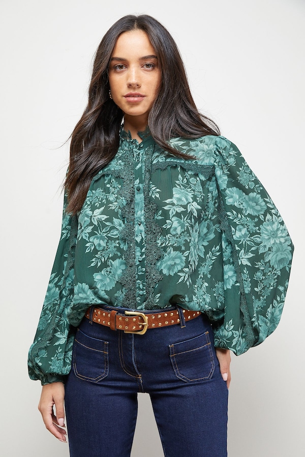 Oasis Lace Trim Blouse Floral