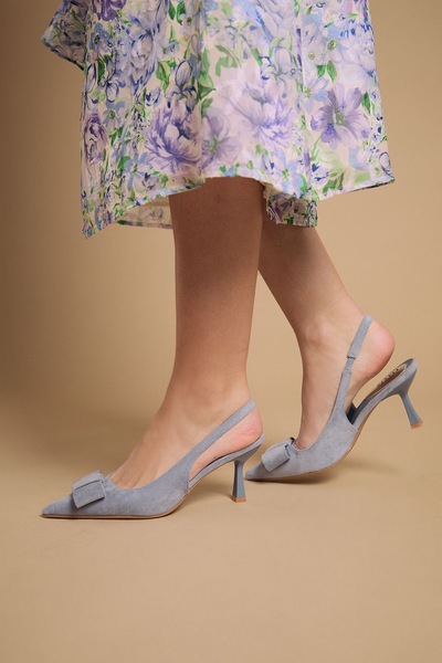 Oasis Kiki Faux Suede Bow Detail Stiletto Heel Court Shoes Blue