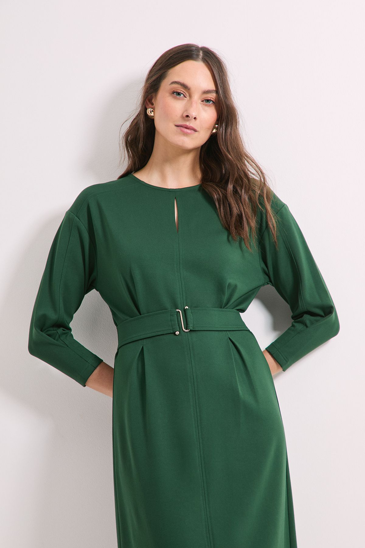 Principles Forest Keyhole Stitch Detail Ponte Midi Dress Forest image 4