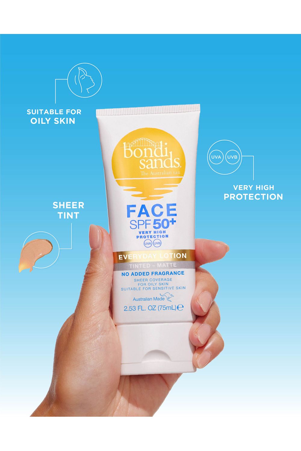 Bondi Sands Everyday Face Lotion Protective Tinted Cream for the Face for a Matt Look SPF 50+ 75ml Multi image 2