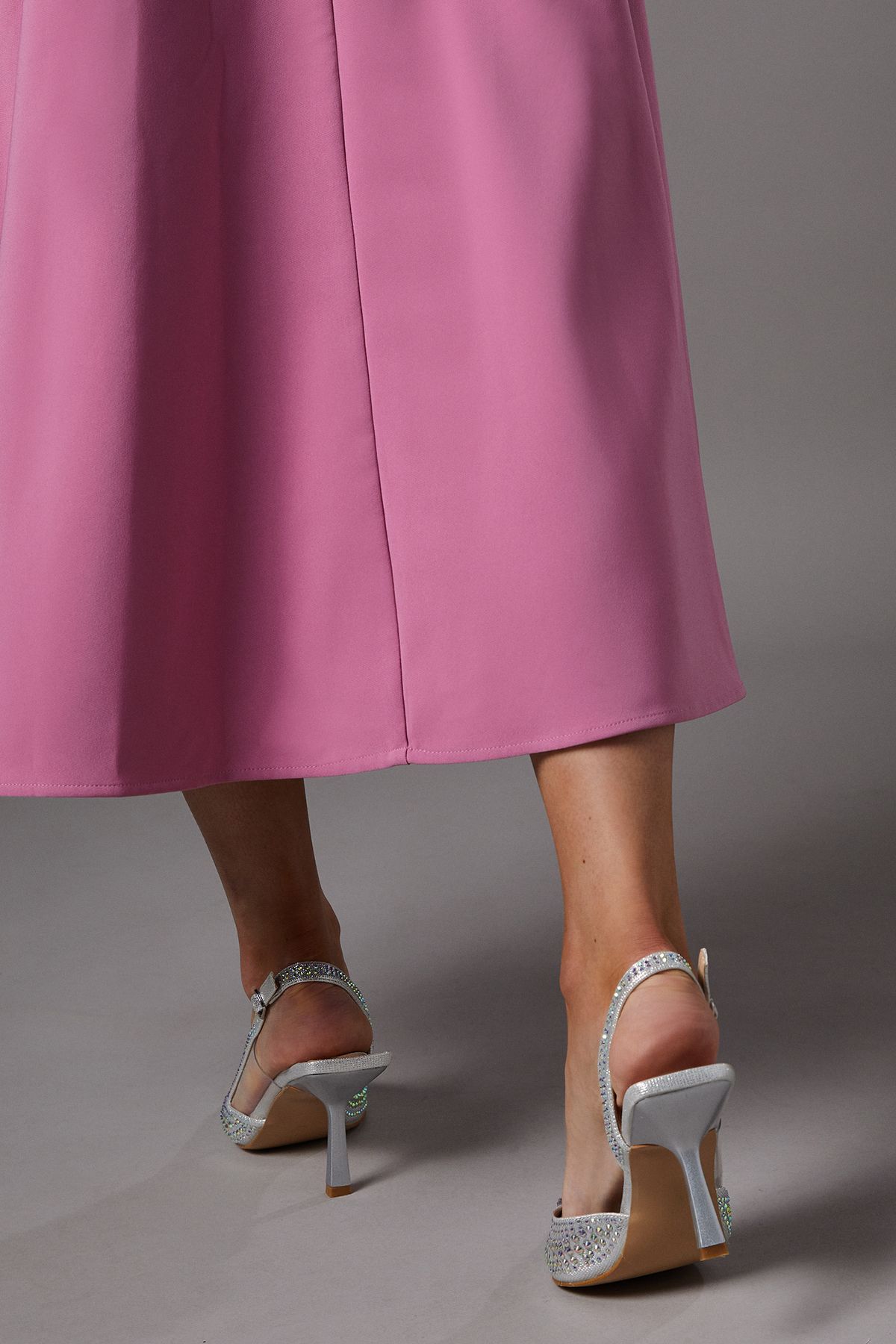 Coast Tigerlilly Diamante Glitter Textile Sling Back High Stiletto Heel Court Shoes Silver image 3