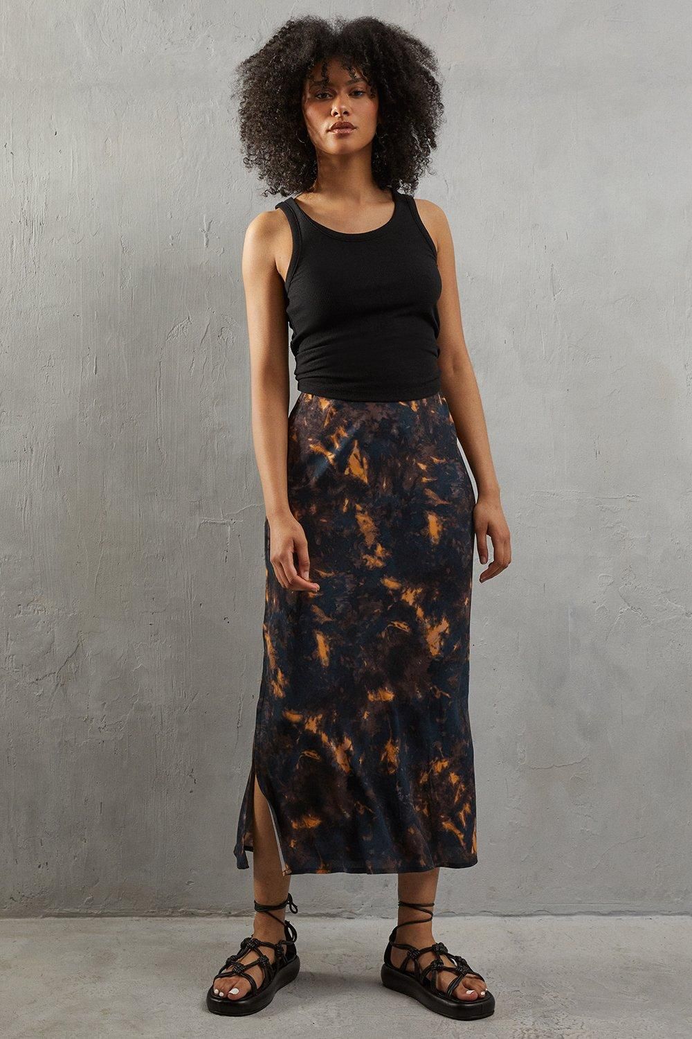 Warehouse Print Bias Midi Skirt Black image 1