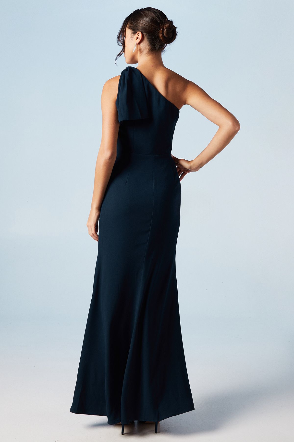 Coast Bow One Shoulder Puddle Bridesmaid Maxi Dress Navy image 3