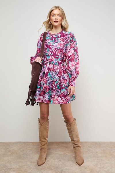 Oasis Flippy Hem Belted Mini Dress Floral