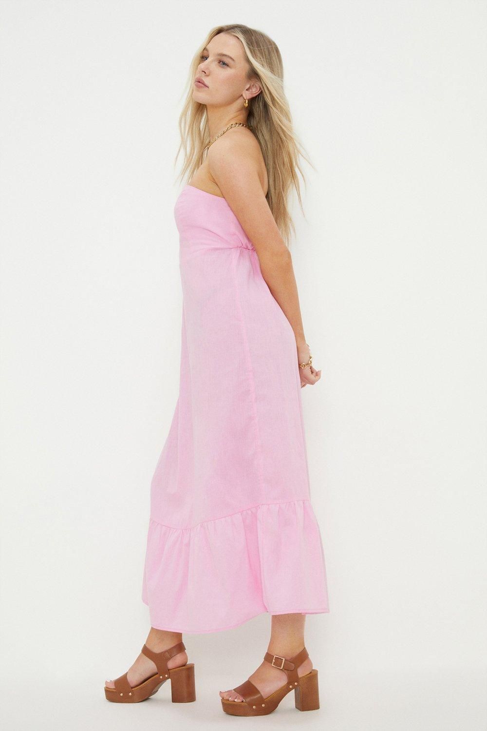 Dorothy Perkins Petite Bandeau Frill Hem Midi Dress Pink image 3