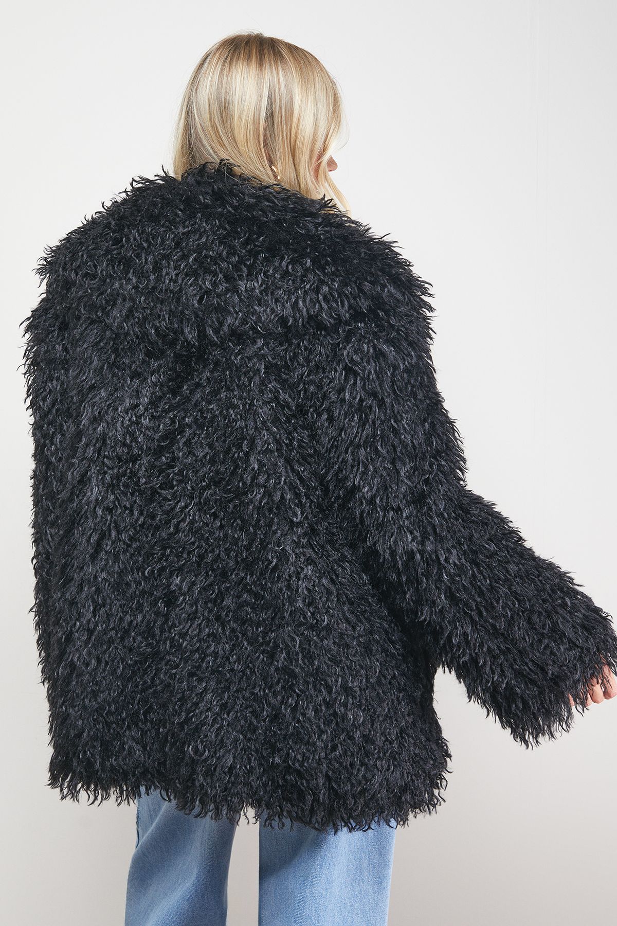 Oasis Mongolian Faux Fur Short Coat Black image 4