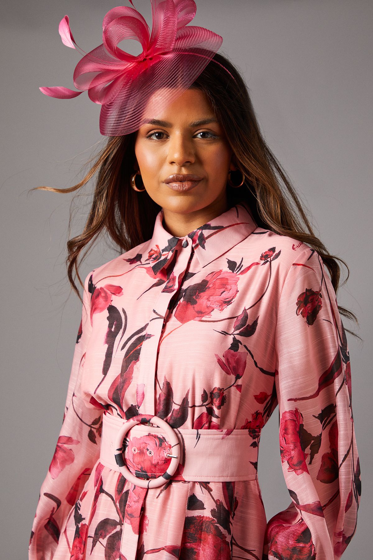 Coast Petite Printed Organza Long Sleeve Midi Dress Pink image 3