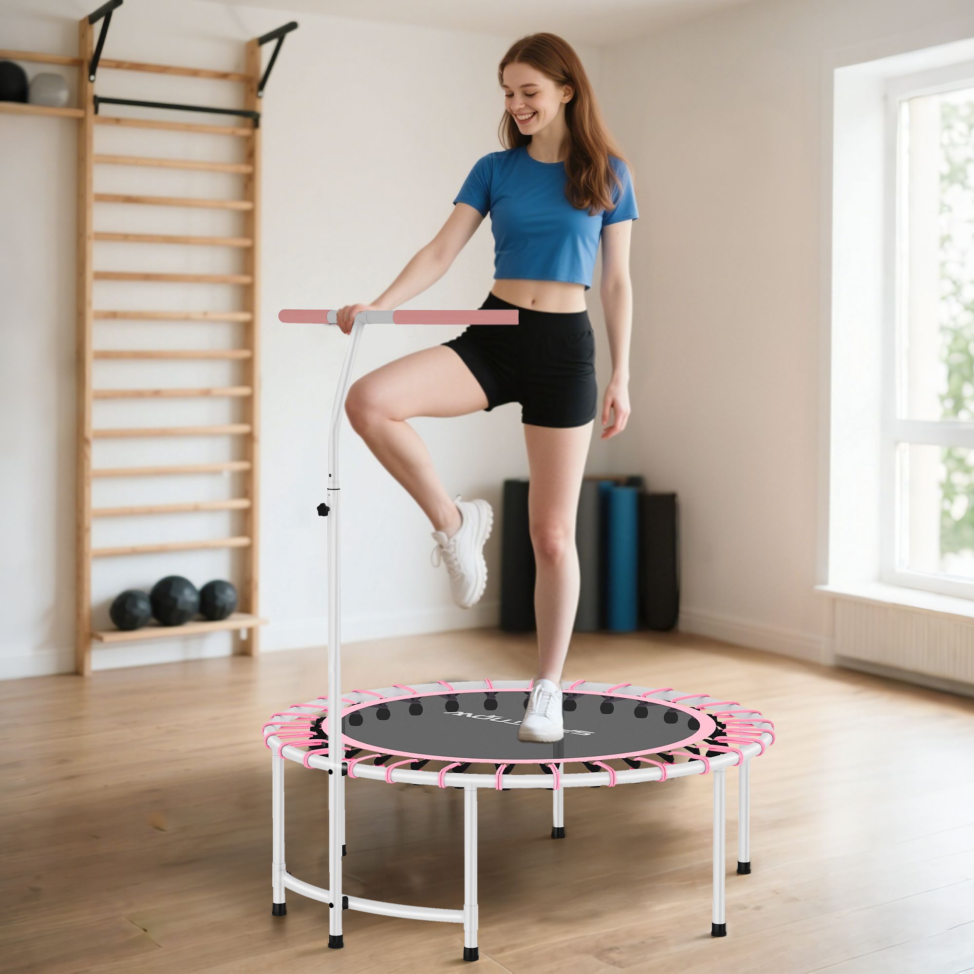SPORTNOW 40" Fitness Trampoline with 5-Level Adjustable Handle, Pink