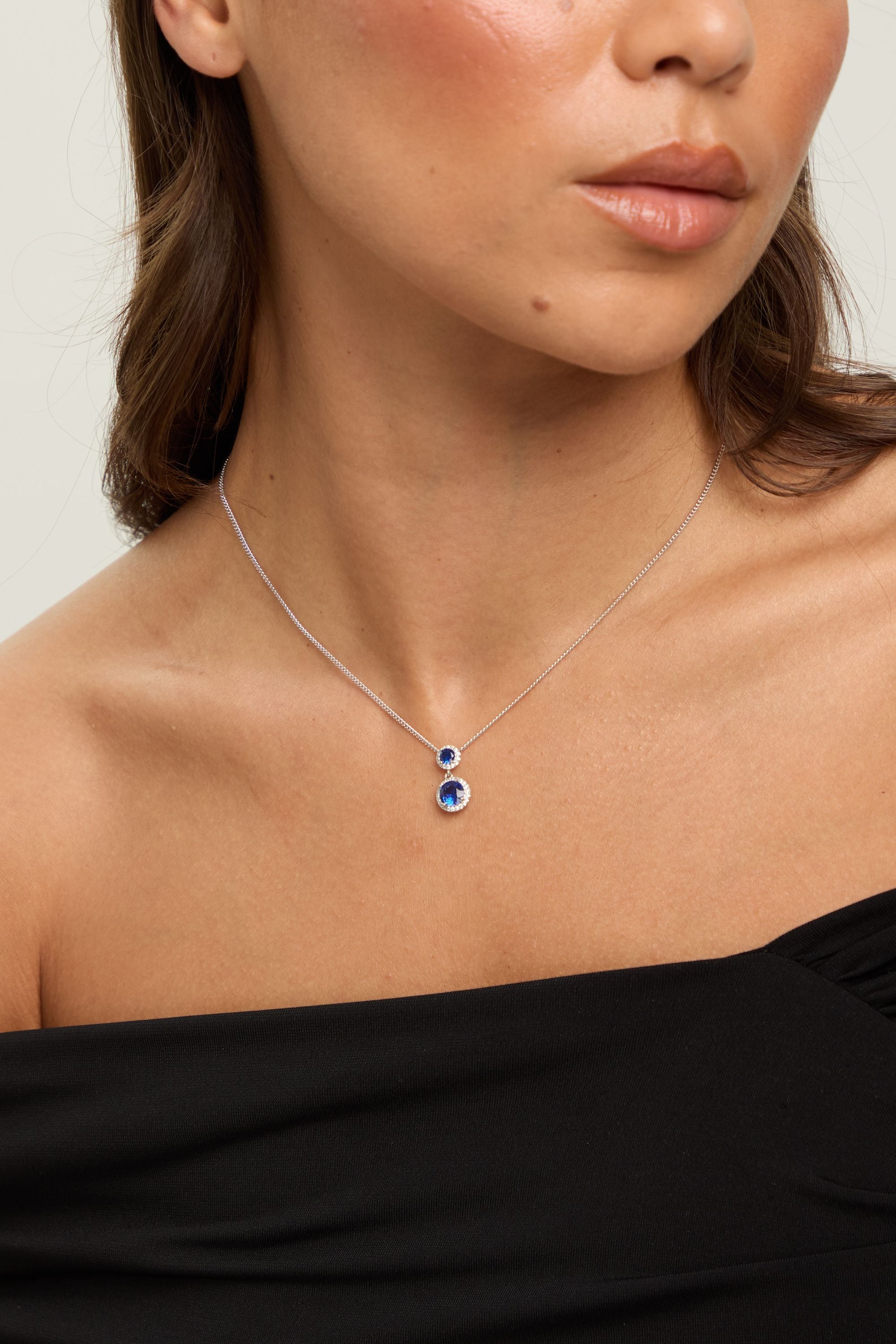 Jon Richard Rhodium Plated and Cubic Zirconia Double Halo Sapphire Drop Set - Gift Box image 4