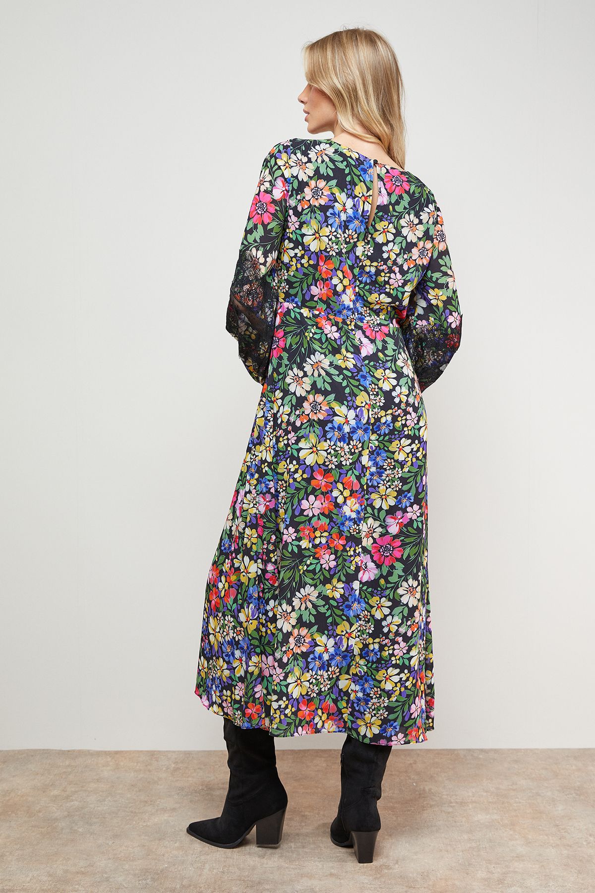 Oasis Printed Lace Insert Bias Midi Dress Multi image 5