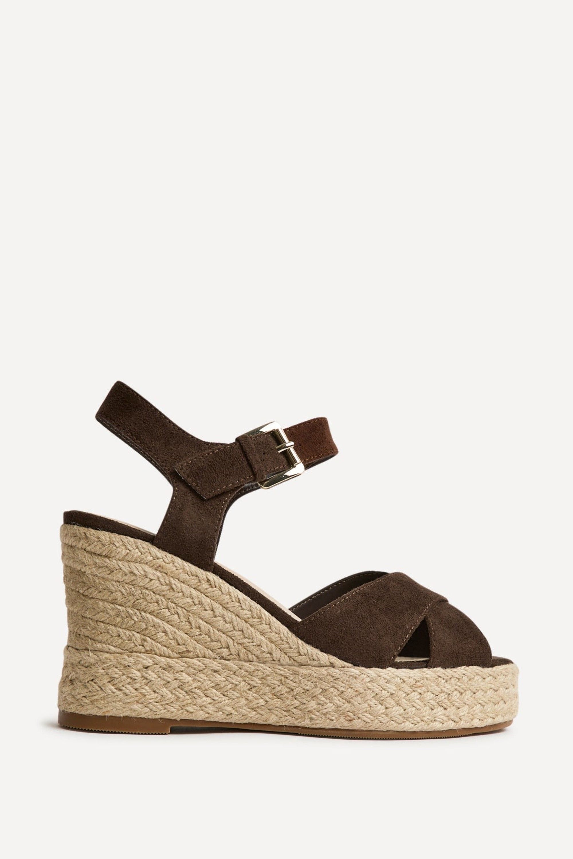 Linzi Noah Brown Crossover Wedge Sandals