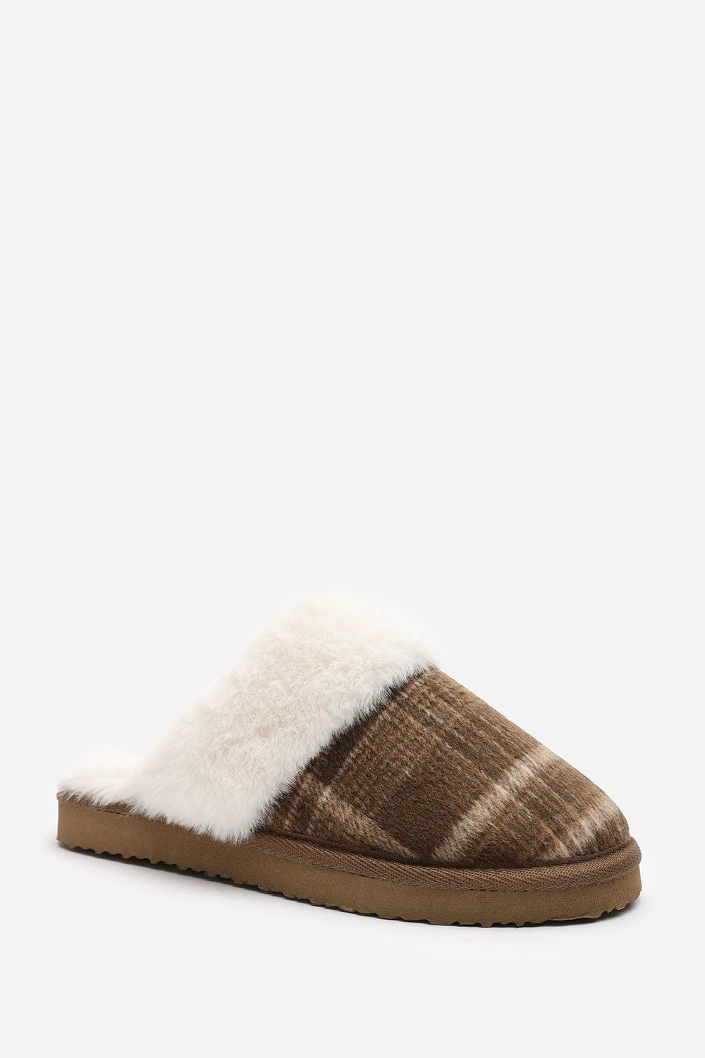 Where's That From 'Jemima' Tartan Mule Slippers with Faux Fur Trim image 4