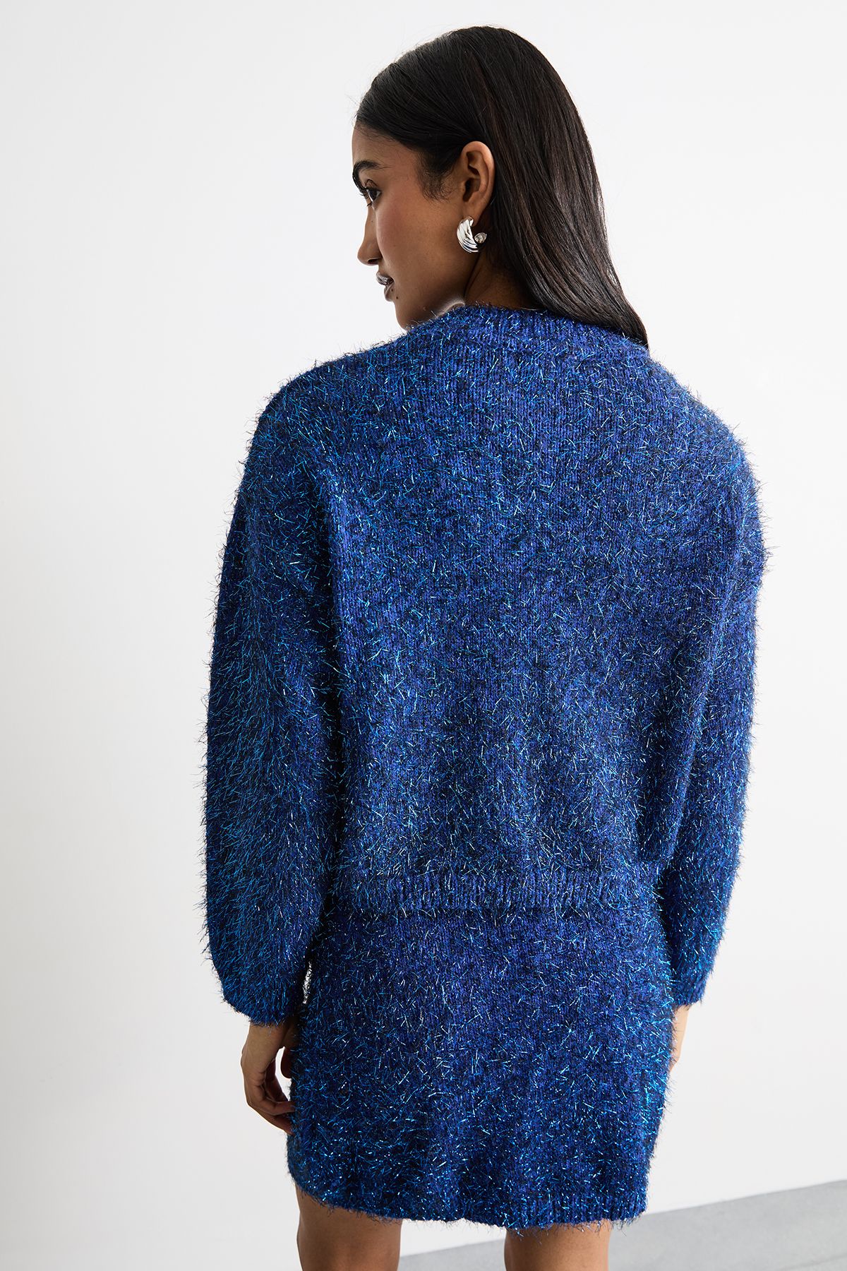 Warehouse Metallic Knitted Sweater Cobalt image 3