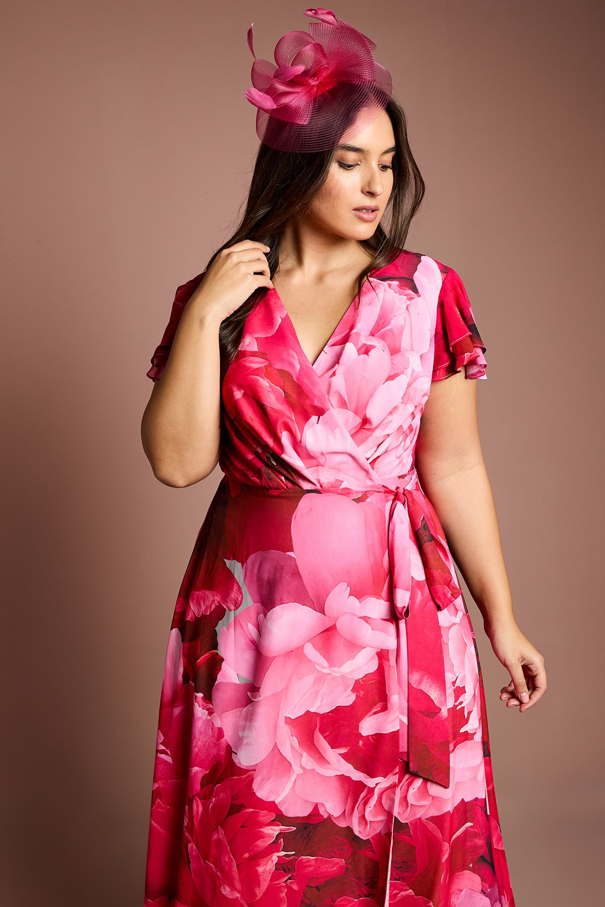 Coast Plus Jersey Double Flutter Sleeve Wrap Midi Dress Pink image 4