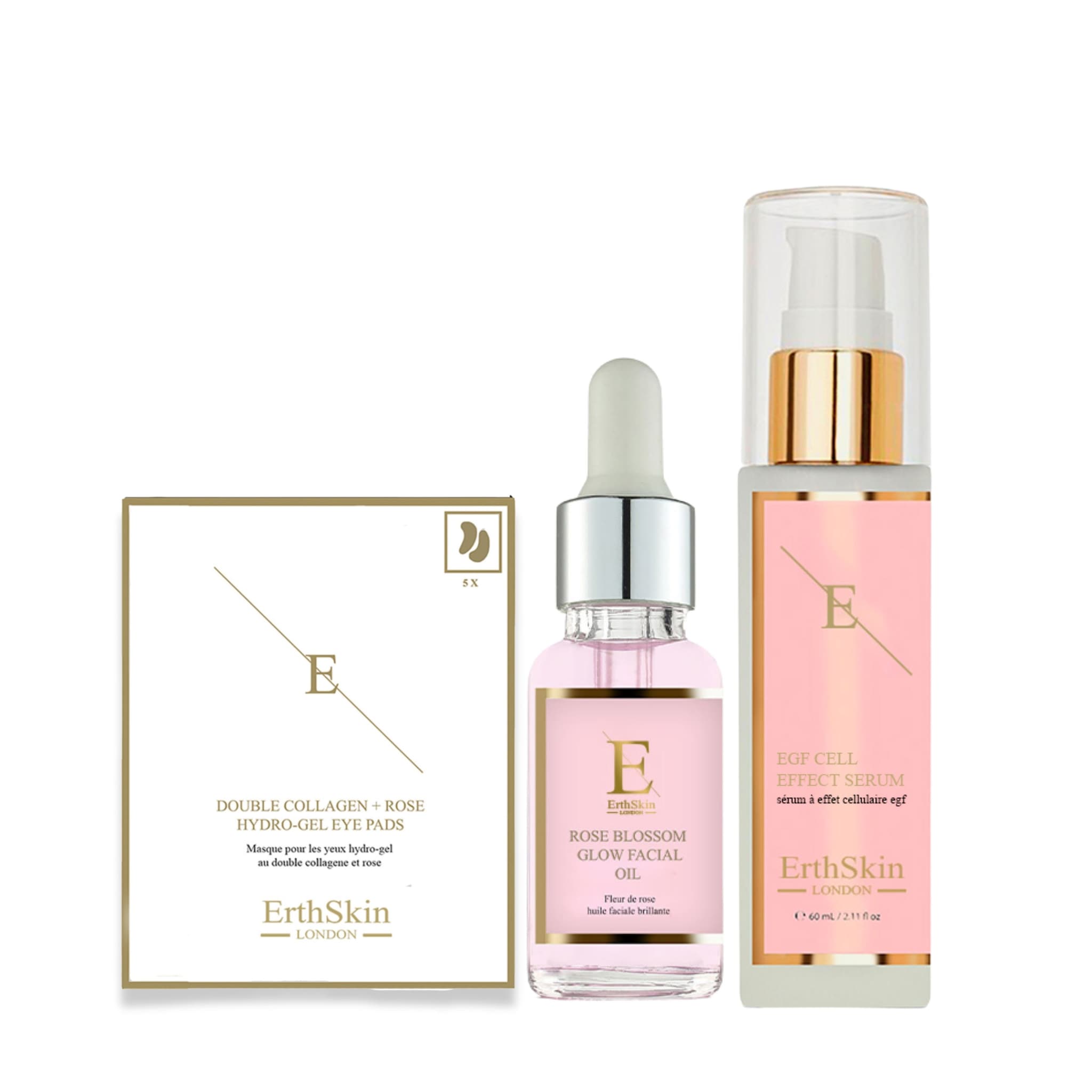 Erth Skin London Anti-Aging Luxe Set: EGF Serum + Rose Glow Oil & D.Collagen Eye Pads image 1