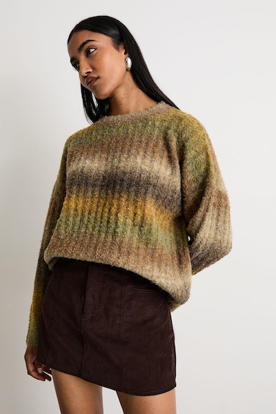 Warehouse Ombre Knitted Crew Neck Jumper Olive