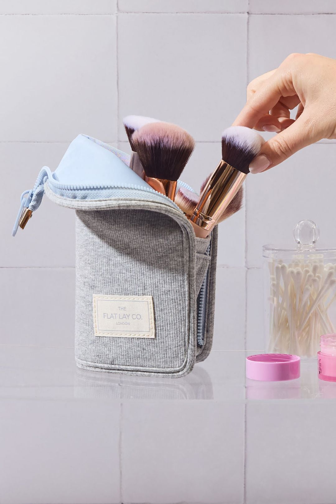 The Flat Lay Co Standing Makeup Brush Case - Cozy Cotton Grey Multi image 6