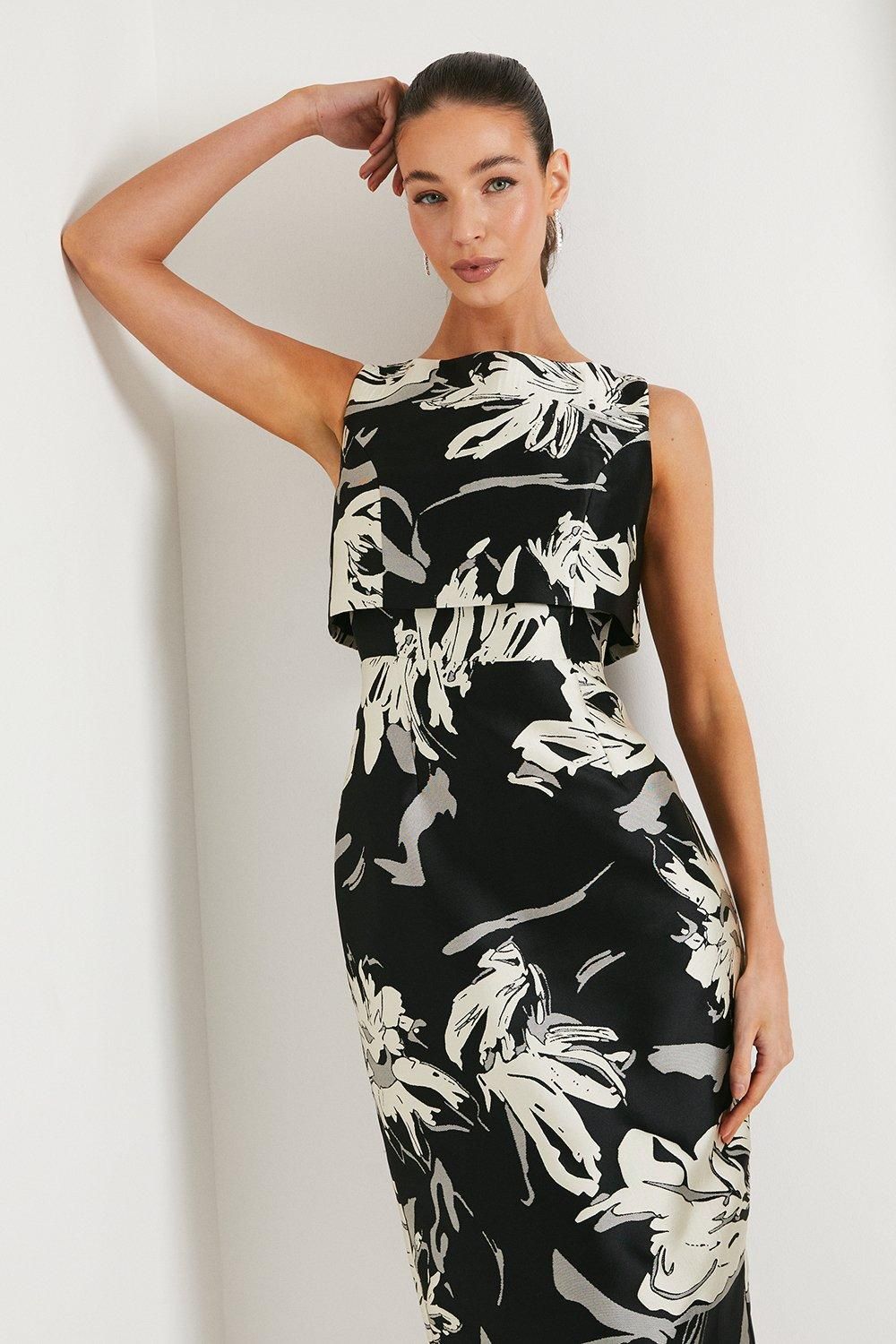 Coast Double Layer Jacquard Pencil Dress Black image 2